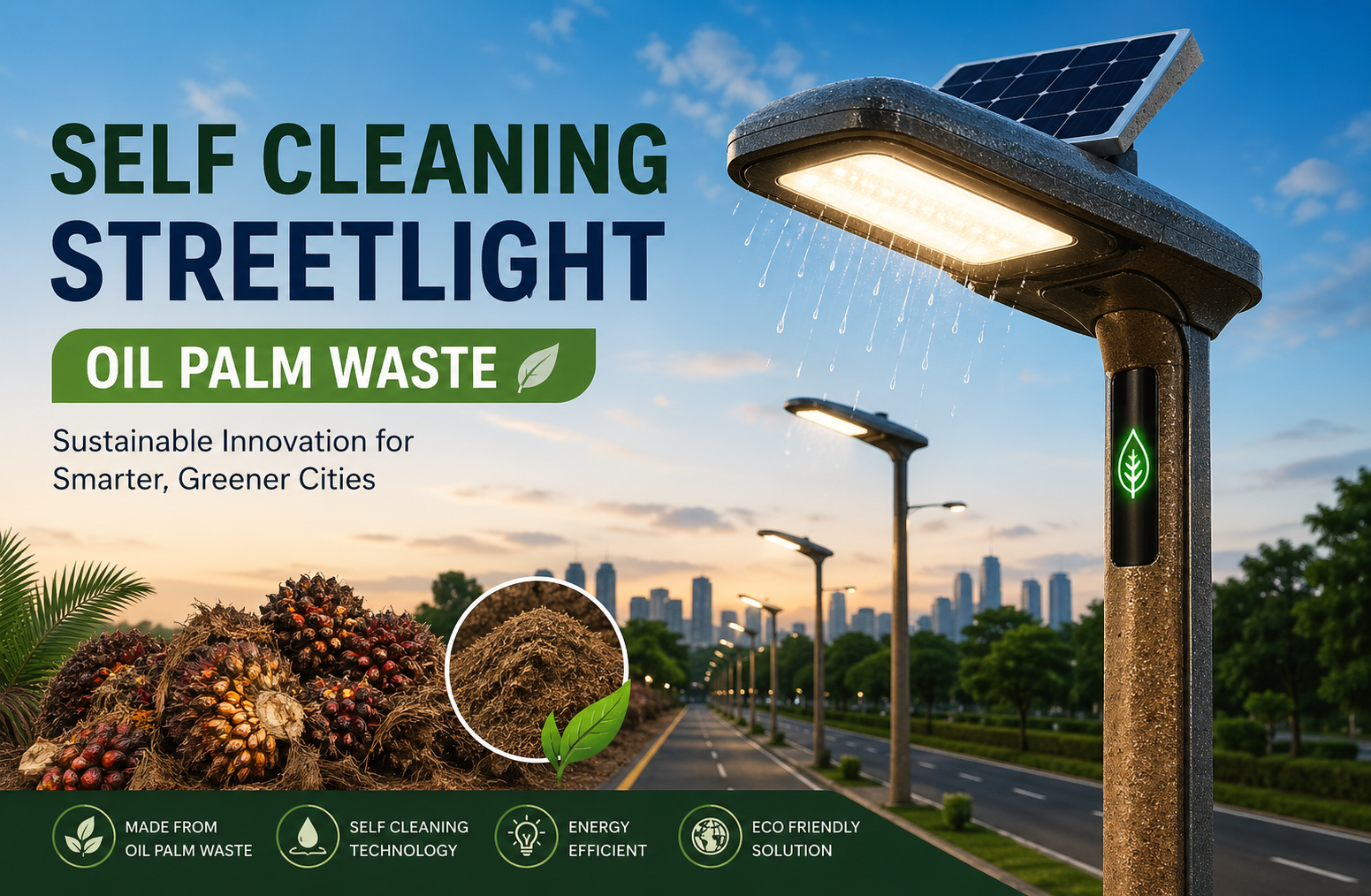 Self Cleaning Streetlights Using Oil Palm Waste